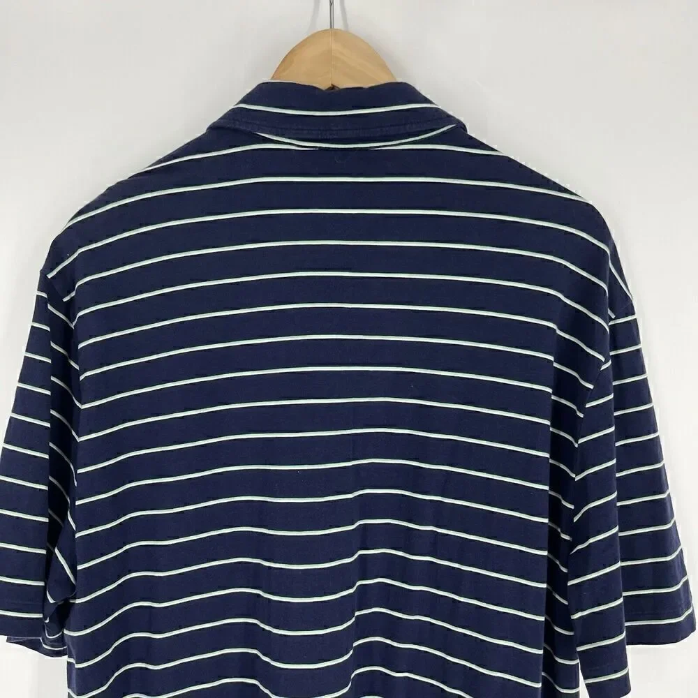 Polo Golf Ralph Lauren Shirt Size Large Mens Navy Stripe Lisle Plaid Trim Wick